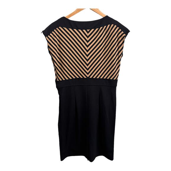 Spense Black Brown Chevron Boat Neck Sheath Work Career Dress 10 M Medium - Picture 2 of 8